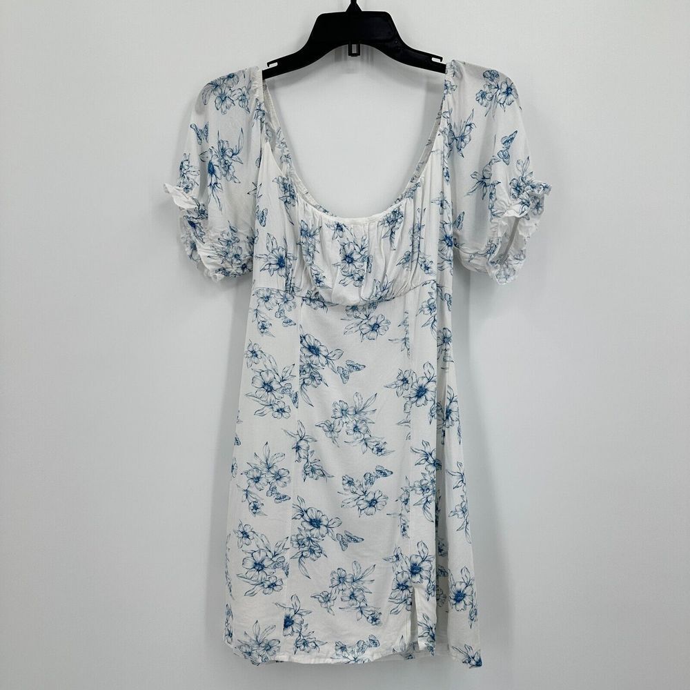 Lottie Moss Mini Dress Womens S White Blue Floral Smocked‎ Church Wedding Spring